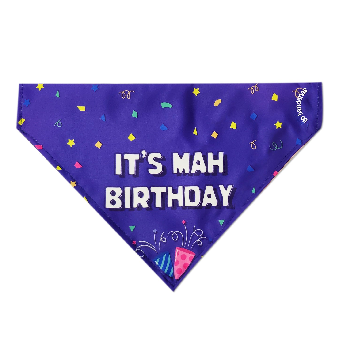 Go Bandanas Reversible It's Mah Birthday (Purple) & Heart It (Pink) Adjustable Bandana for Pet Dogs & Cats