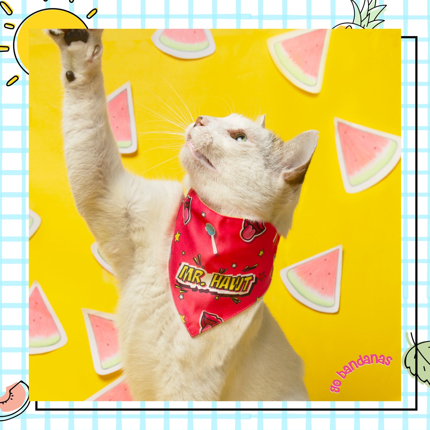 Go Bandanas Reversible Mr. Hot (Pink) & Bumble Swipe Right (Yellow) Adjustable Bandana for Pet Dogs & Cats