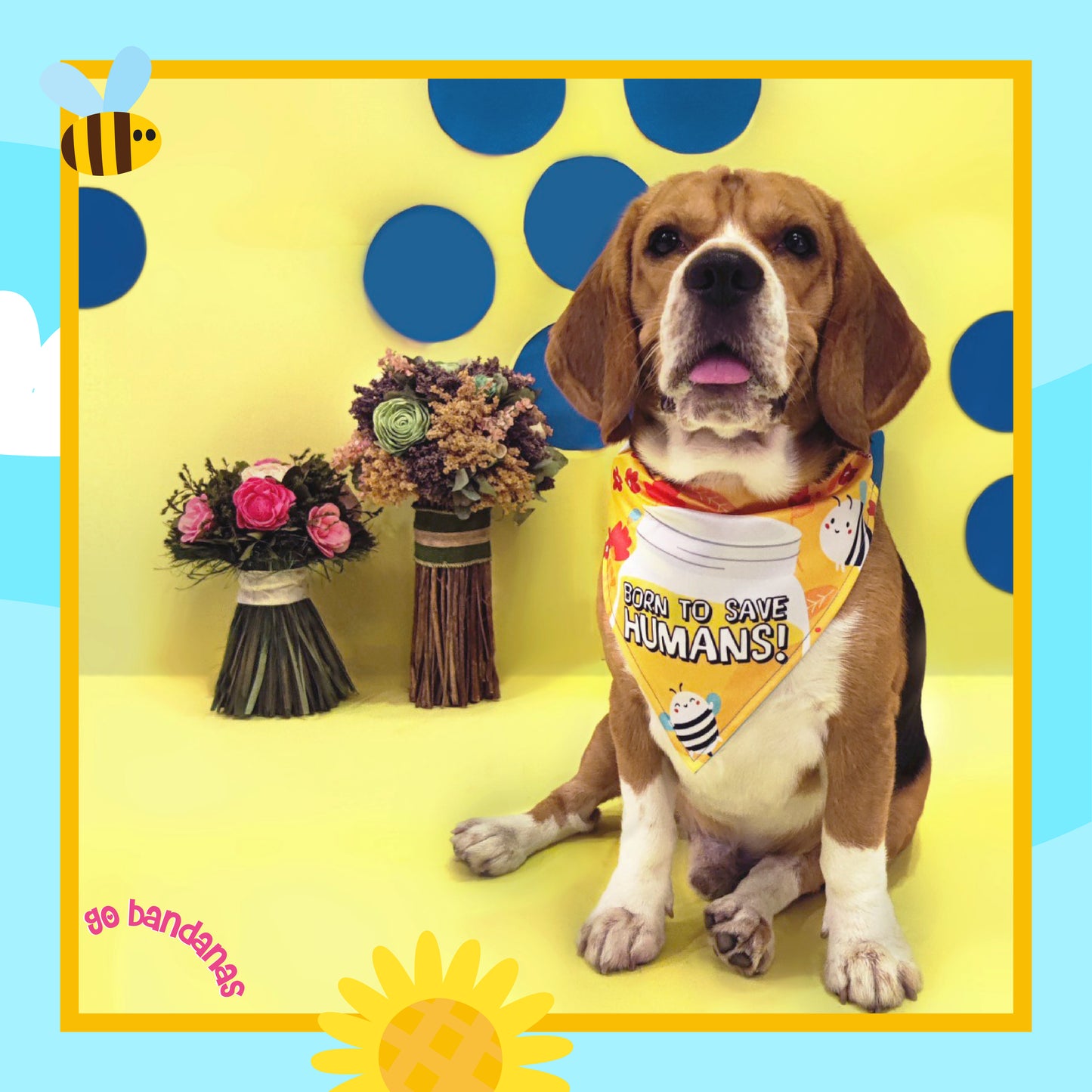 Go Bandanas Reversible Born to Save Humans (Yellow) & Call Me Magic (Blue) Adjustable Bandana for Pet Dogs & Cats