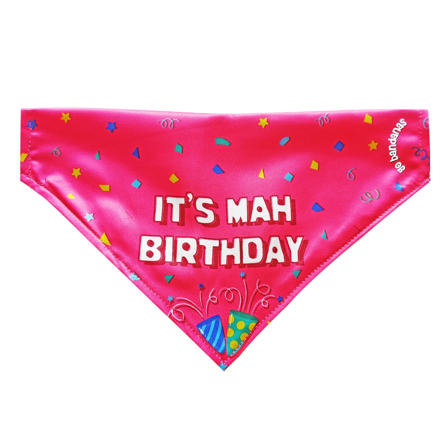 Go Bandanas Reversible It's Mah Birthday (Pink) & I Love Food (Blue) Adjustable Bandana for Pet Dogs & Cats