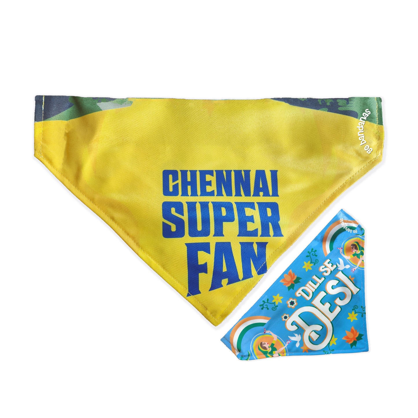 Go Bandanas Reversible Indian Pet League (IPL) Chennai Super Fan (Yellow) & Dill Se Desi (Multi Colour) Bandana for Pet Dogs & Cats