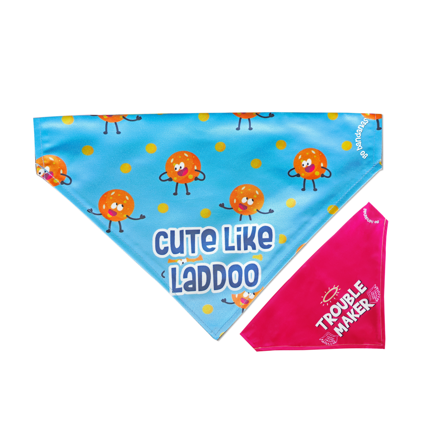 Go Bandanas Reversible Cute Like Laddoo (Blue) & Trouble Maker (Pink) Adjustable Bandana for Pet Dogs & Cats