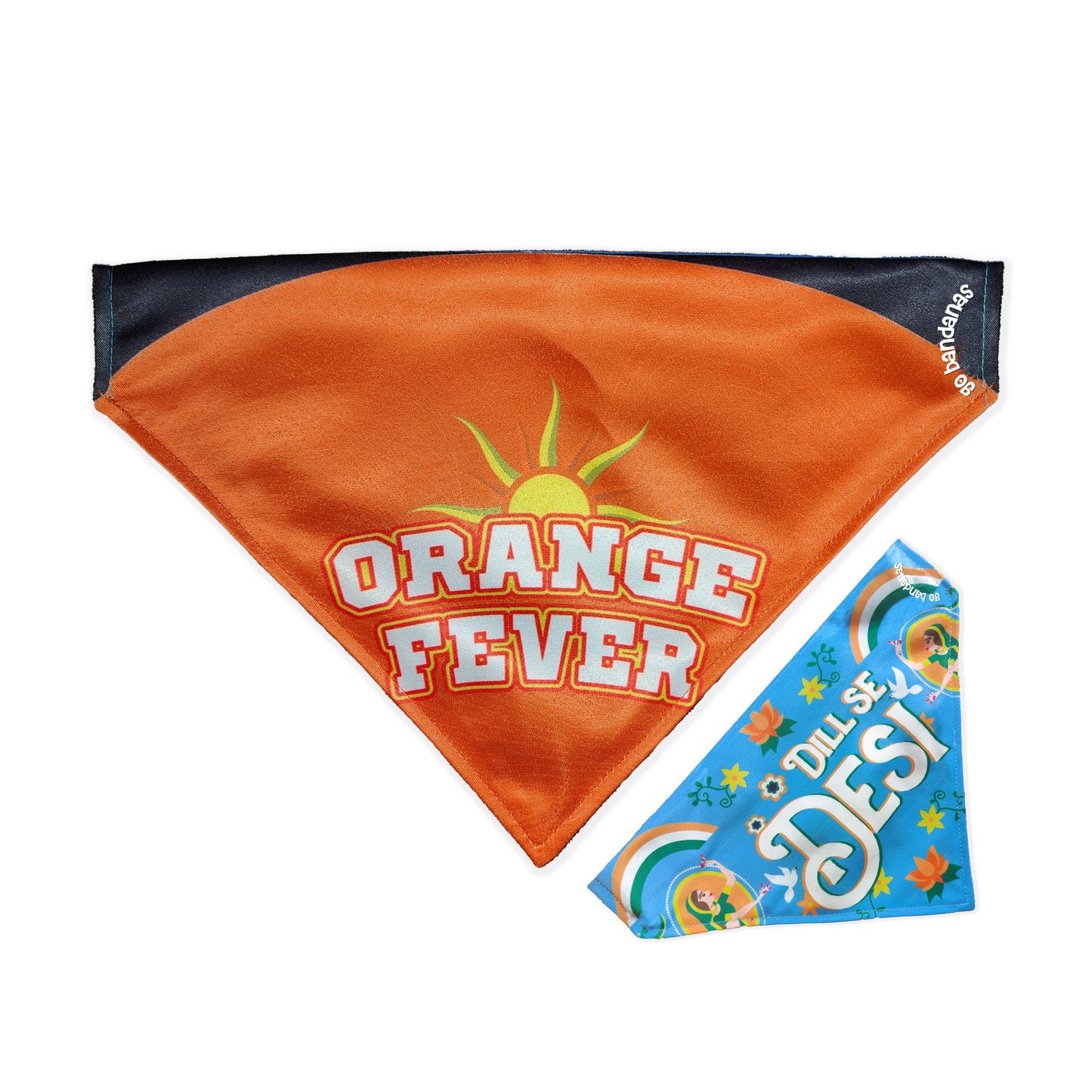 Go Bandanas Reversible Indian Pet League (IPL) Hyderabad Fever (Orange) & Dill Se Desi (Multi Colour) Bandana for Pet Dogs & Cats