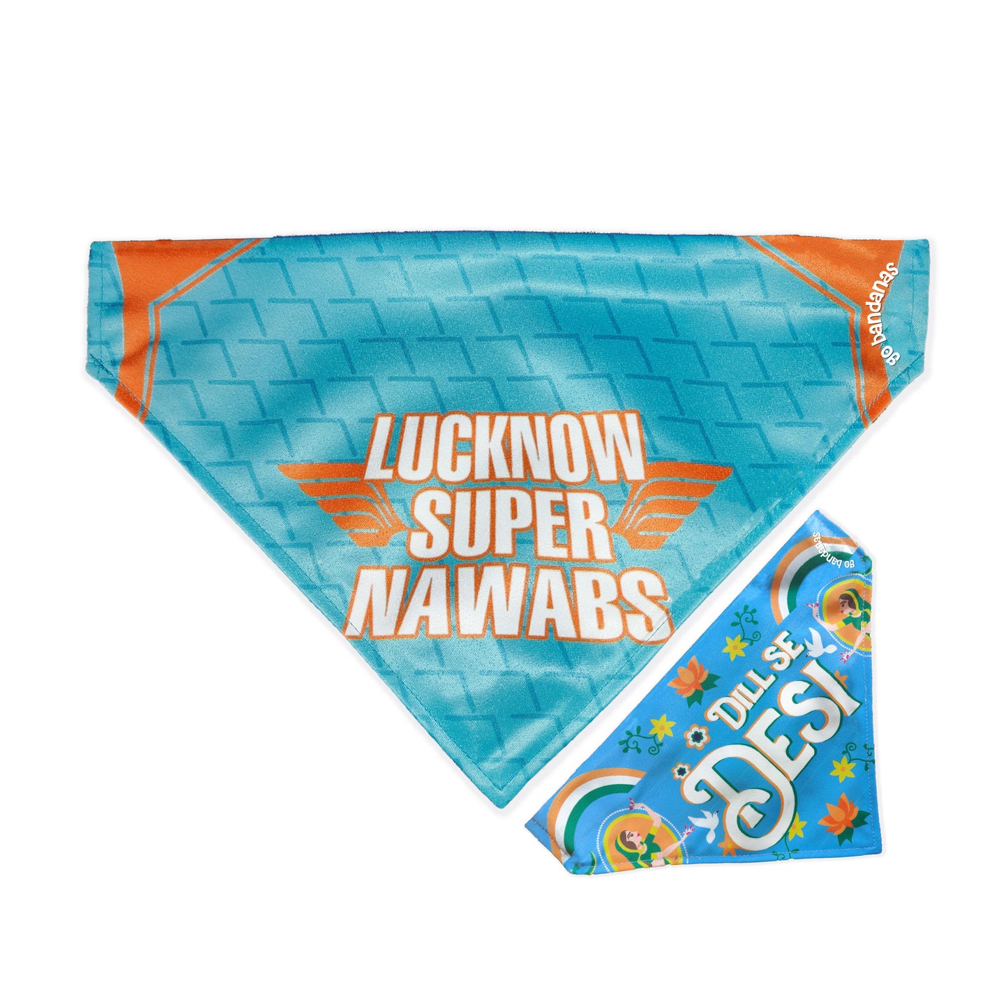 Go Bandanas Reversible Indian Pet League (IPL) Lucknow Super Nawabs (Blue) & Dill Se Desi (Multi Colour) Bandana for Pet Dogs & Cats