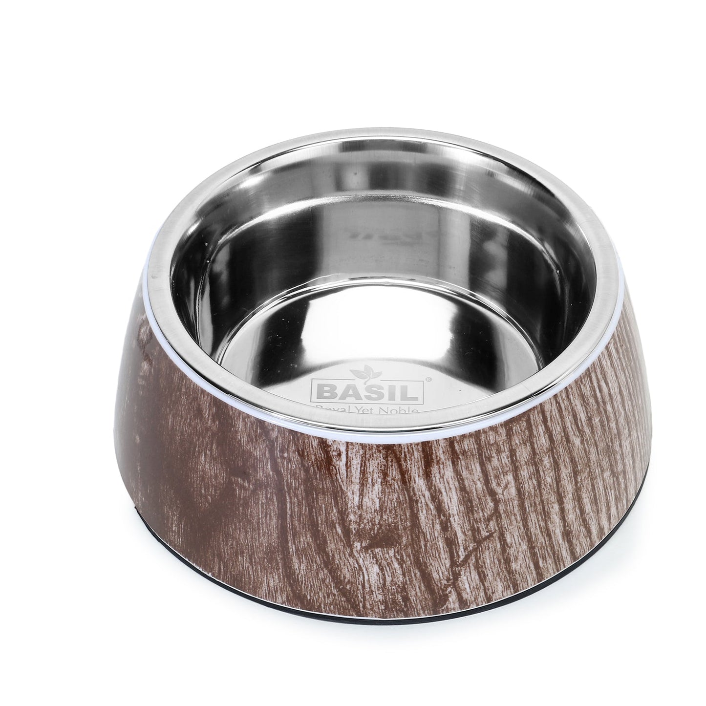 BASIL Wooden Print Pet Feeding Bowl, Stainless Steel & Melamine