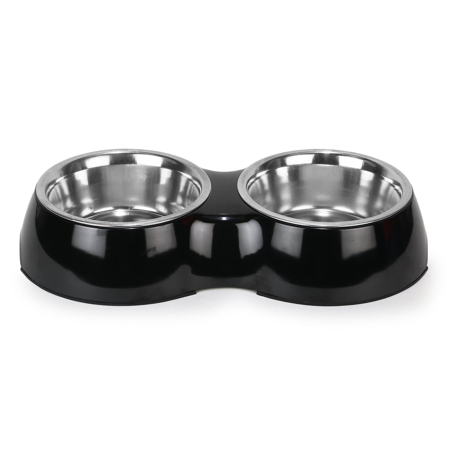 BASIL Melamine Double Dinner Set Pet Feeding Bowls for Food and Water (Black)