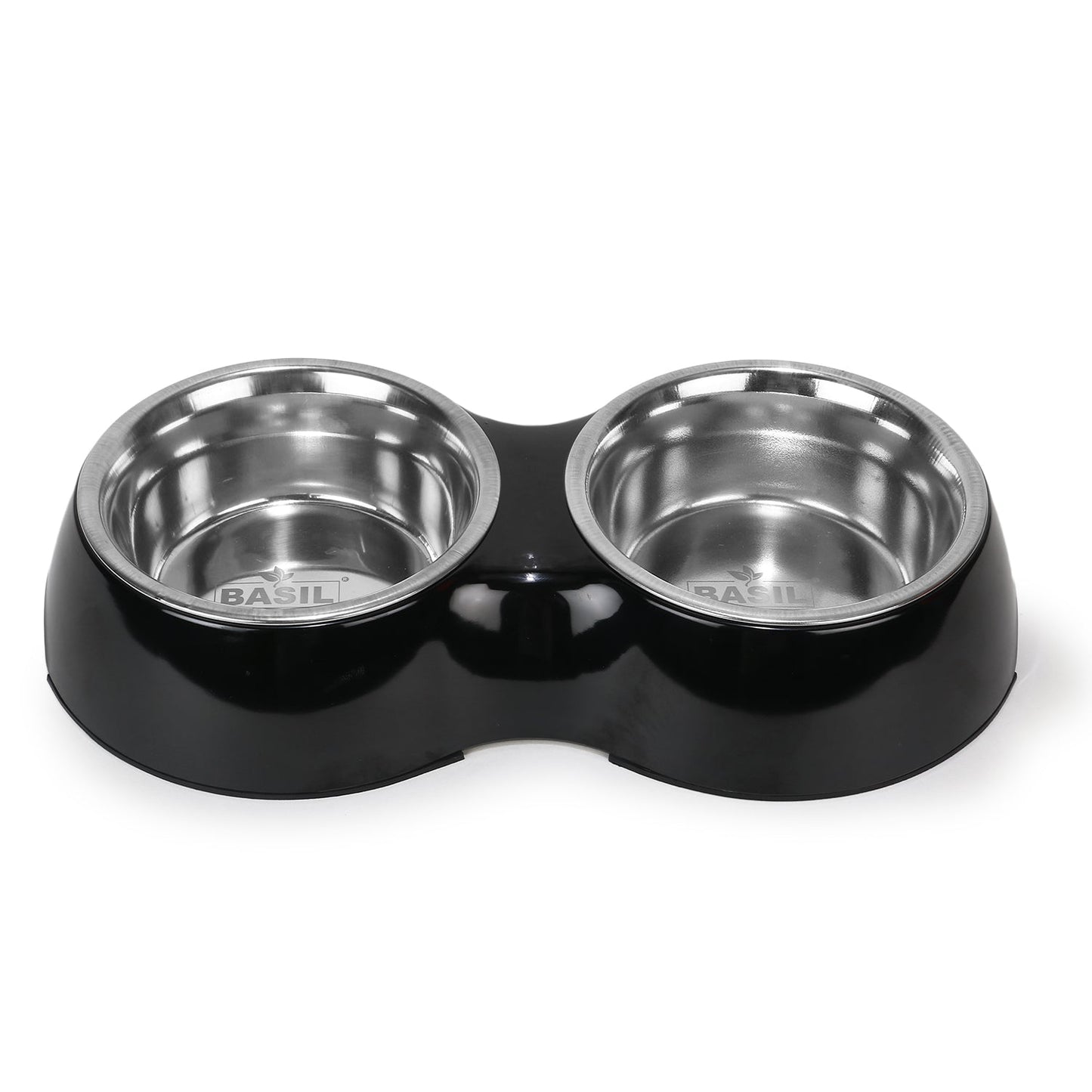 BASIL Melamine Double Dinner Set Pet Feeding Bowls for Food and Water (Black)