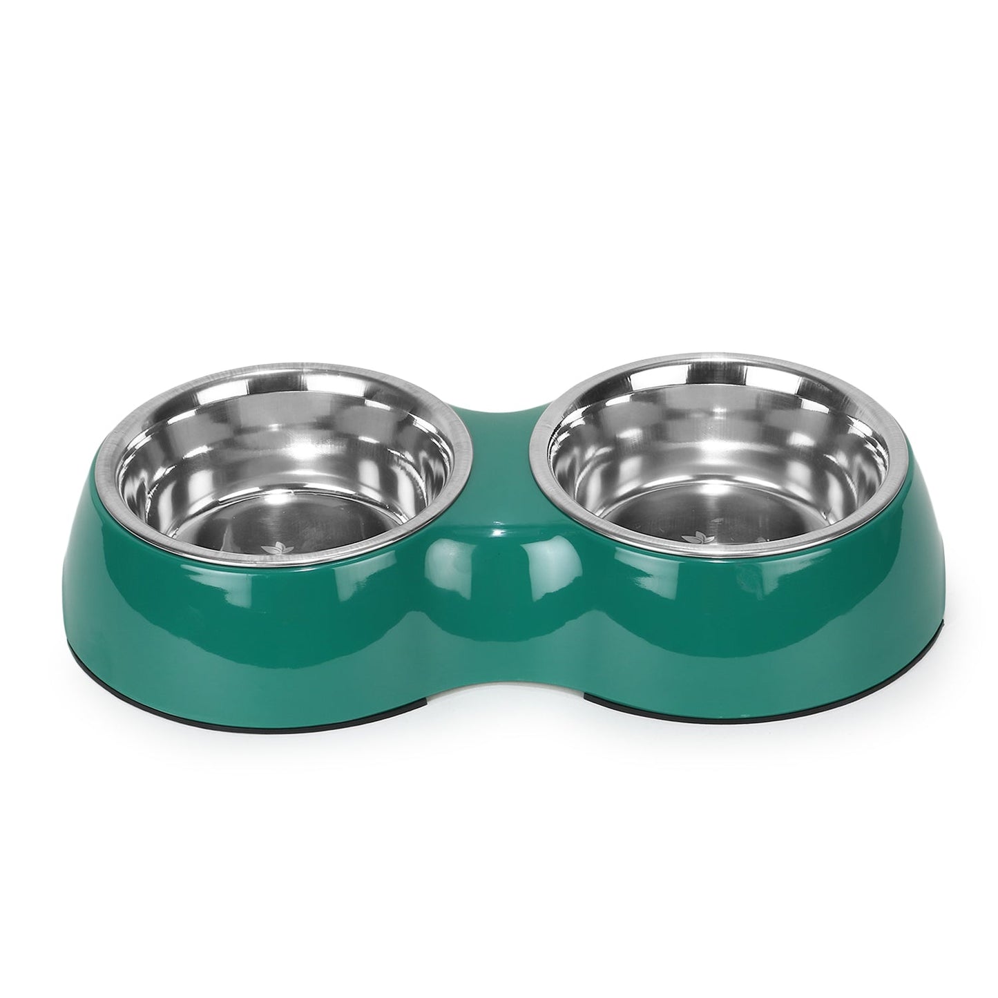 BASIL Melamine Double Dinner Set Pet Feeding Bowls for food and water (Green)