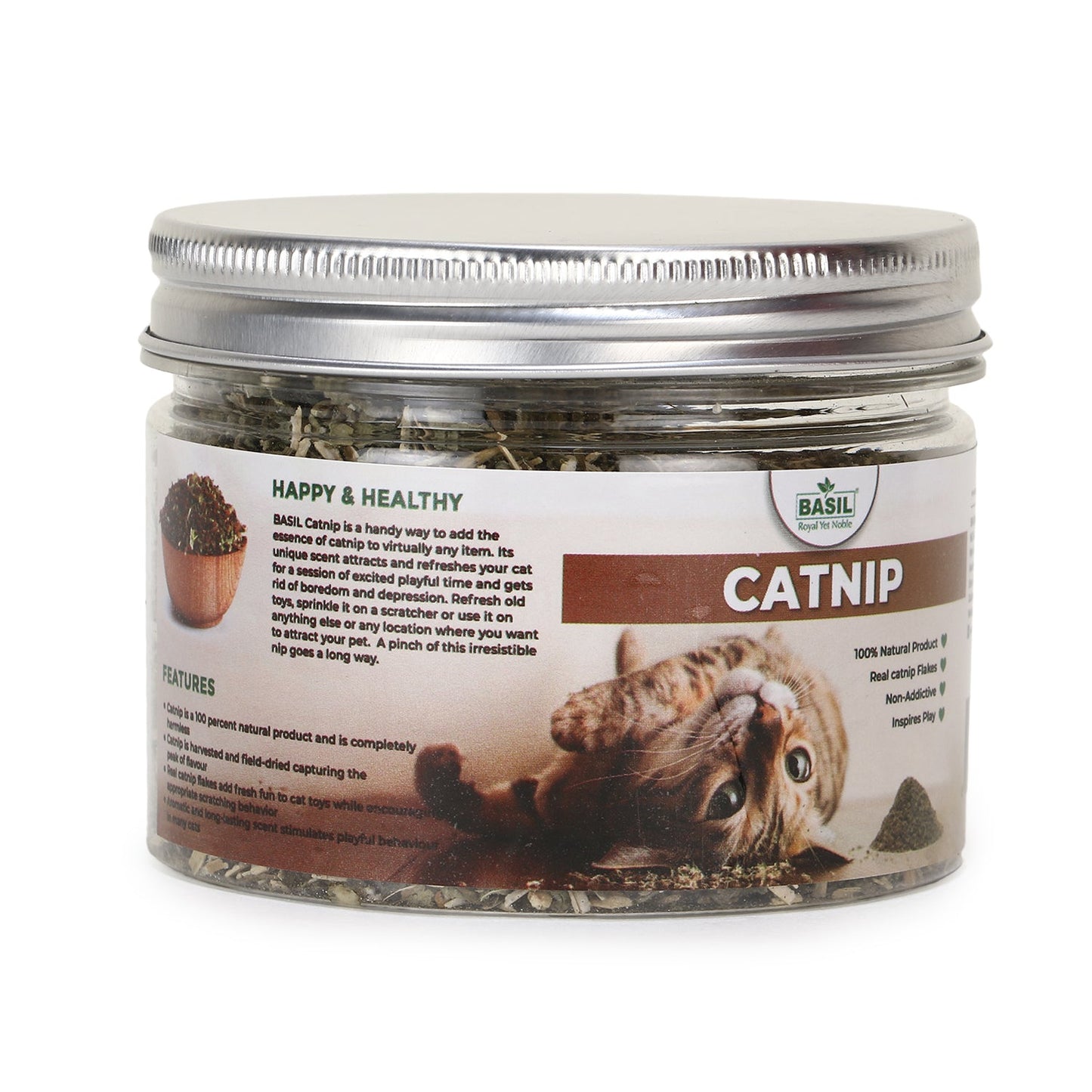 BASIL Catnip Jar for Kittens & Cats, Pure & Natural Cat Nip