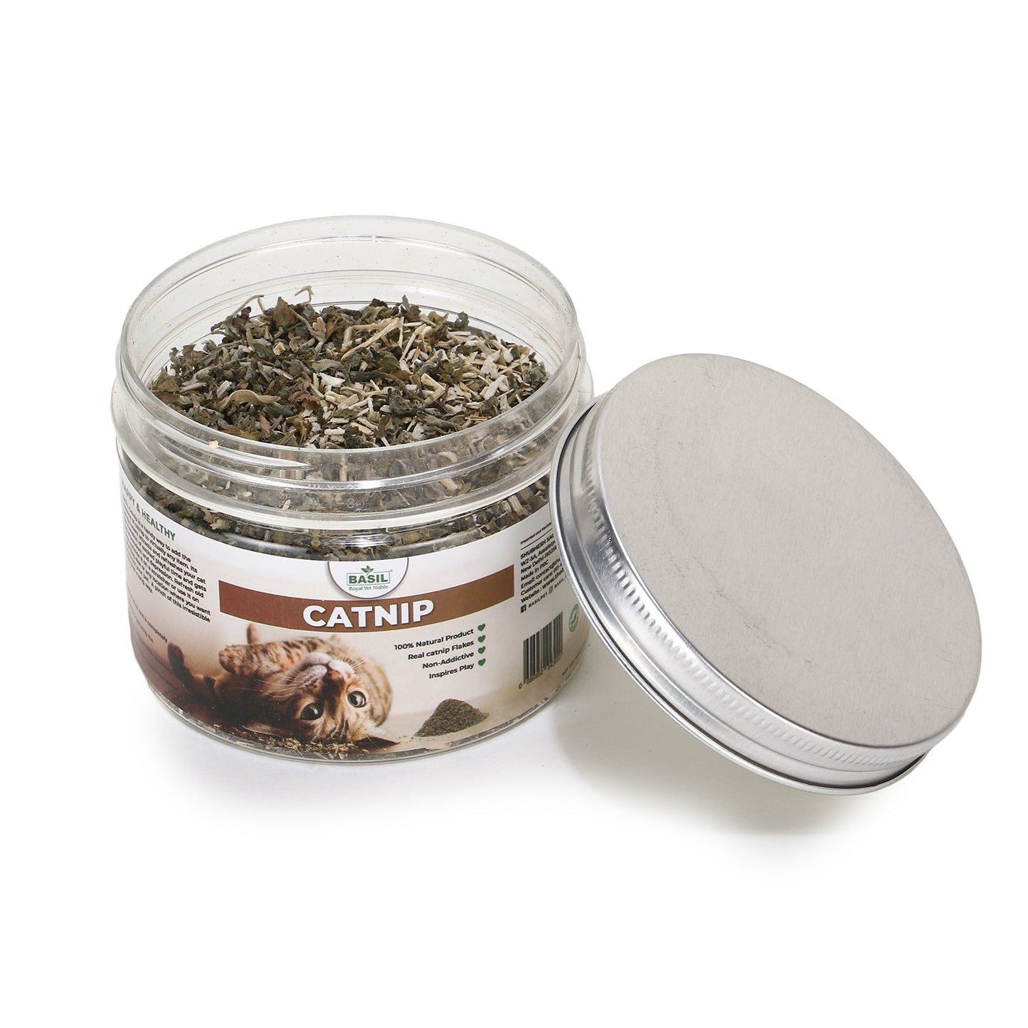 BASIL Catnip Jar for Kittens & Cats, Pure & Natural Cat Nip