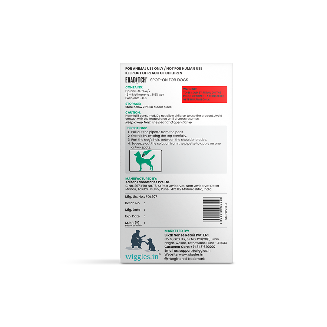 Eraditch Spot on for Dogs Upto 10 KG (0.67 ml) - Fleas Ticks Remover, external liquid