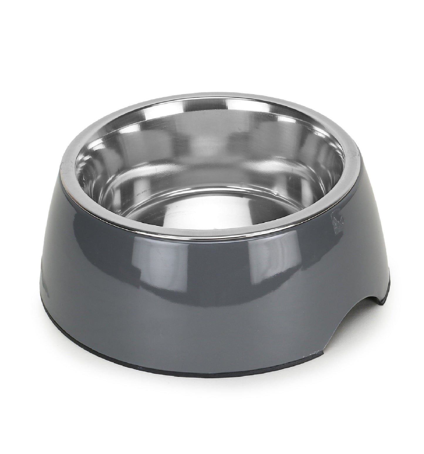 BASIL Solid Grey Pet Feeding Bowl Set, Melamine and Stainless Steel