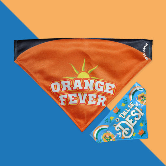 Go Bandanas Reversible Indian Pet League (IPL) Hyderabad Fever (Orange) & Dill Se Desi (Multi Colour) Bandana for Pet Dogs & Cats