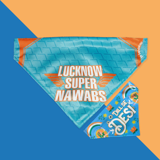 Go Bandanas Reversible Indian Pet League (IPL) Lucknow Super Nawabs (Blue) & Dill Se Desi (Multi Colour) Bandana for Pet Dogs & Cats