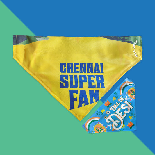 Go Bandanas Reversible Indian Pet League (IPL) Chennai Super Fan (Yellow) & Dill Se Desi (Multi Colour) Bandana for Pet Dogs & Cats
