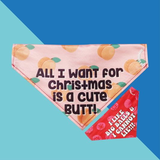 Go Bandanas Reversible Christmas Cute Butt (Pink) & Big Balls (Red) Adjustable Bandana for Pet Dogs & Cats