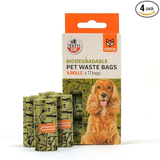 BarkButler x FOFOS Poop Bag Refills,Biodegradable Dog Poop Bags (Pack of 4) (68 Bags, Biodegradable resin, Black & Green)