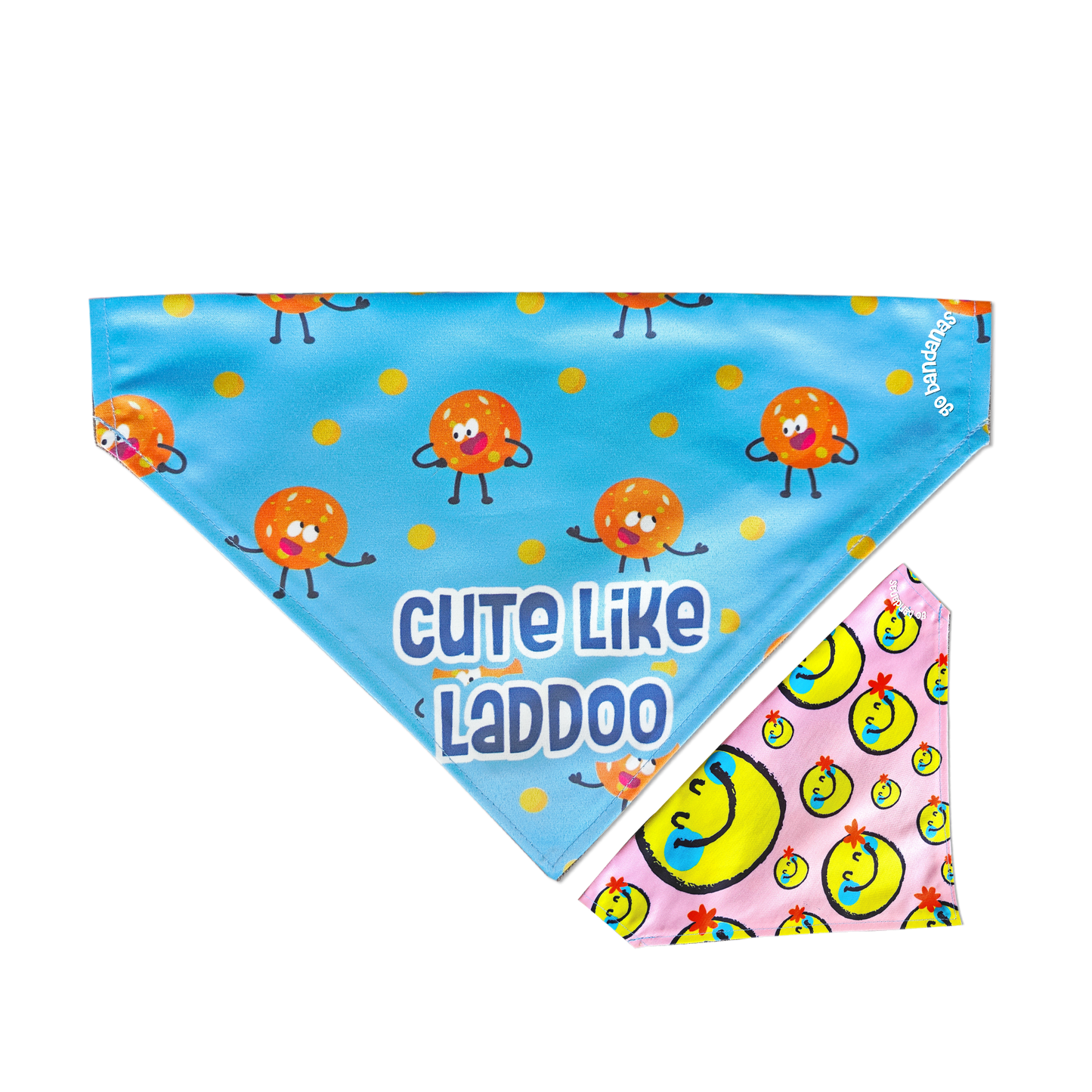 Go Bandanas Reversible Cute Like Laddoo (Blue) & Contagious Smile (Pink) Adjustable Bandana for Pet Dogs & Cats