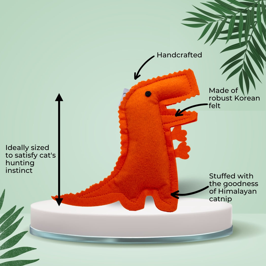 HRIKU BHEEMSARAT (Dinosaur) Catnip Toy for Cats. (Orange)