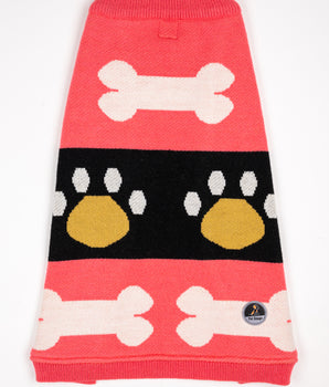 Petsnugs Bone and Paws Sweater - Pink & Black