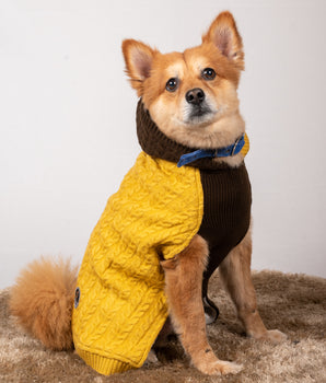 Petsnugs Cable Knit Sweater - Brown & Mustard