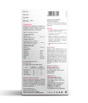 Wicoat Skin and Coat Supplement for Cats & Dogs, 250ml - Prevents shedding, dandruff & skin allergy
