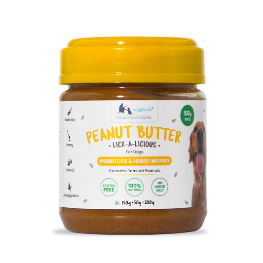 WIGGLES Dog Peanut Butter - Honey, Olive Oil, Ashwagandha, Flaxseed Extract, 200g