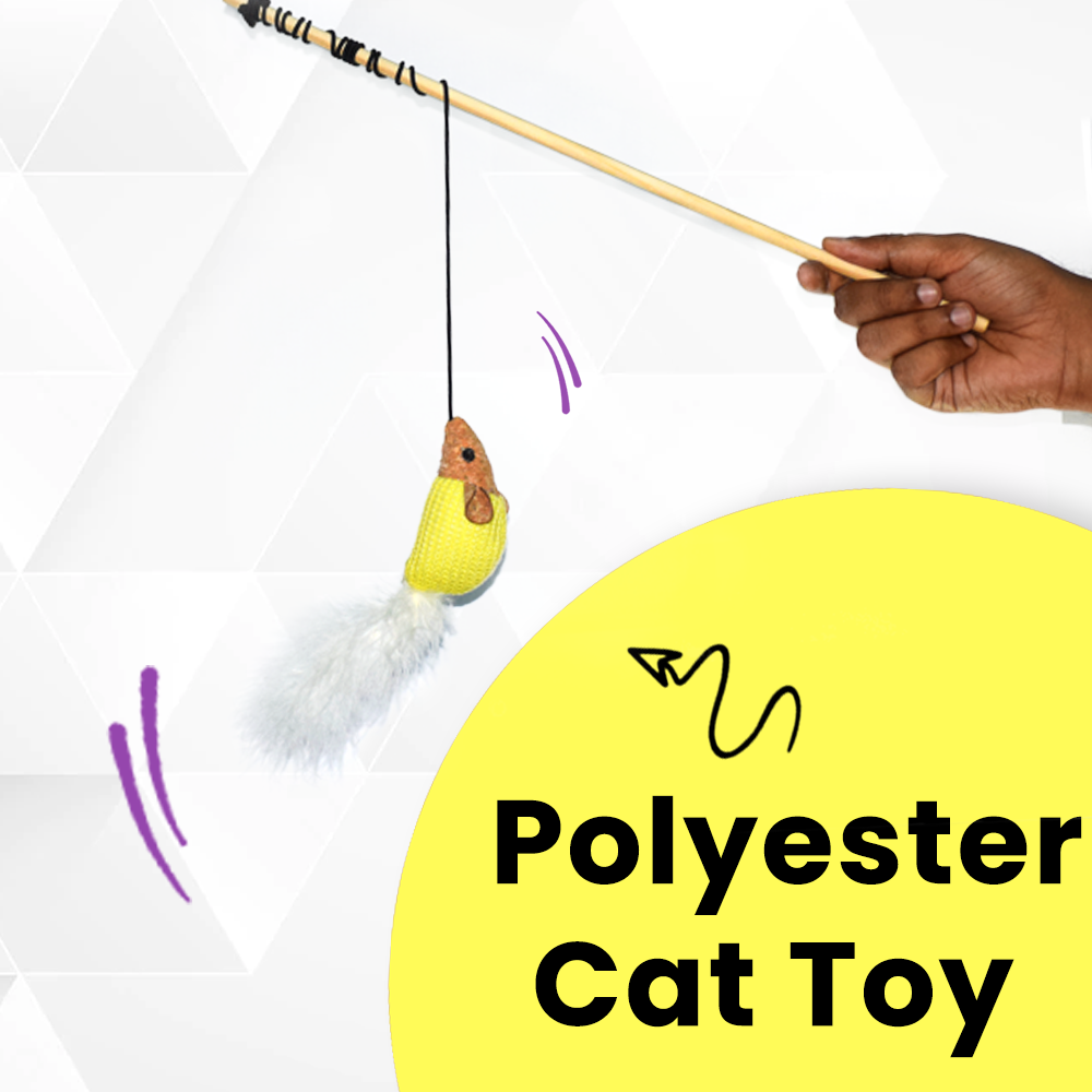 BASIL Cat Stick With Mouse Teaser Toy