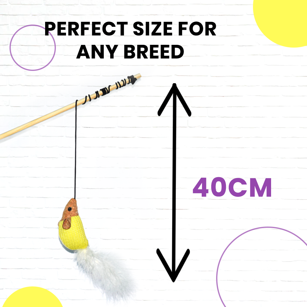 BASIL Cat Stick With Mouse Teaser Toy