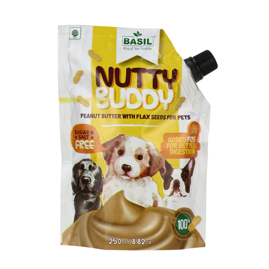 BASIL Nutty Buddy Peanut Butter with Flex Seeds Treat for Dogs & Puppies (250 Grams)