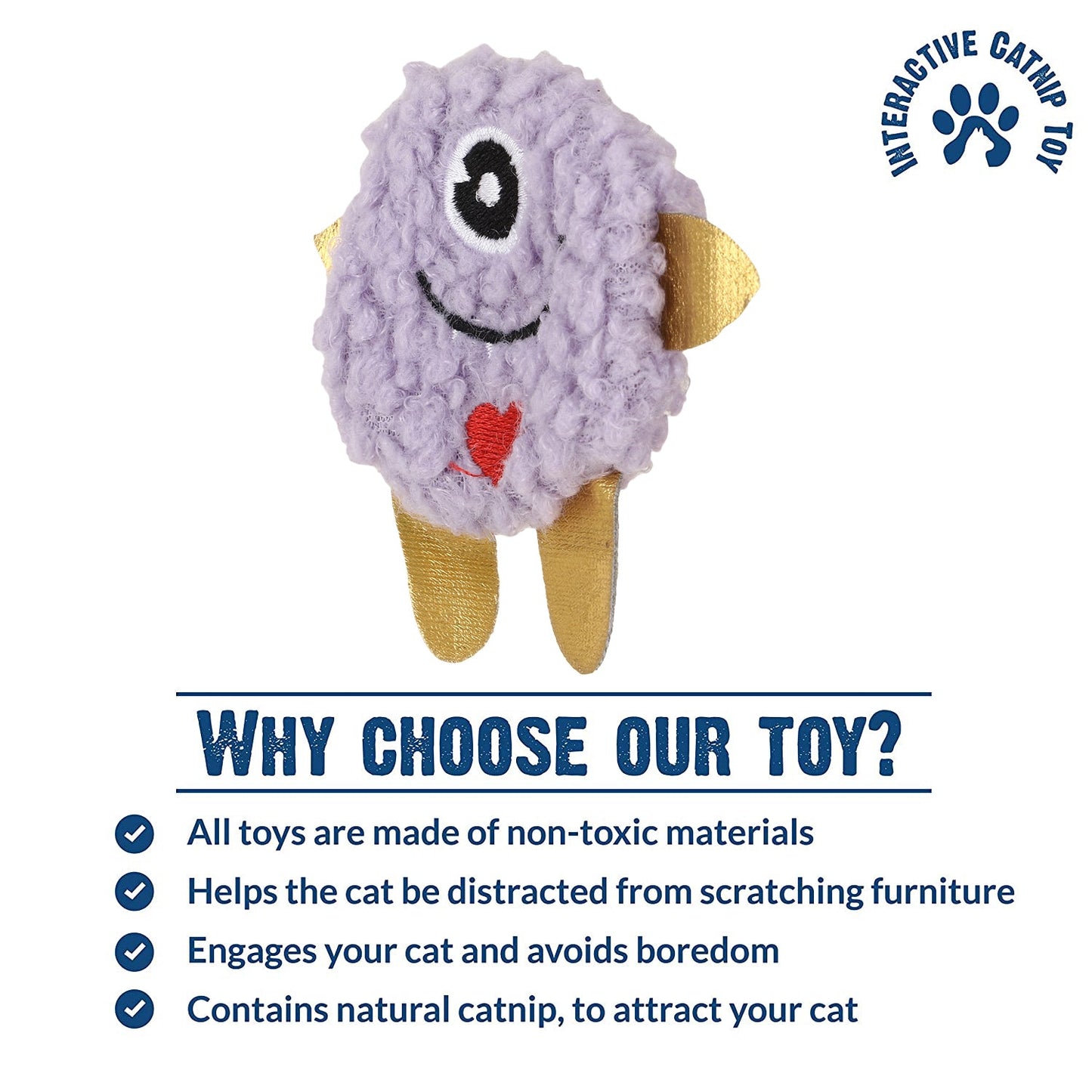 BASIL Cat Plush Toy with Cat Nip for Stuffing (Purple)