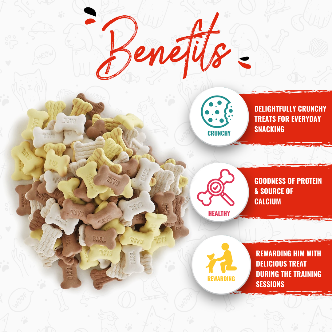 BASIL Puppy Biscuits, Bone Shaped Real Chicken Training Treat for Puppies, All Breed (900 Grams)