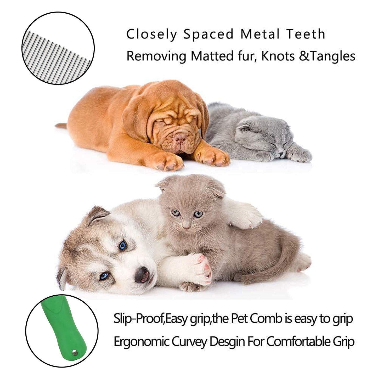 BASIL Double Sided Pet Grooming Comb with Handle for Easy Grip