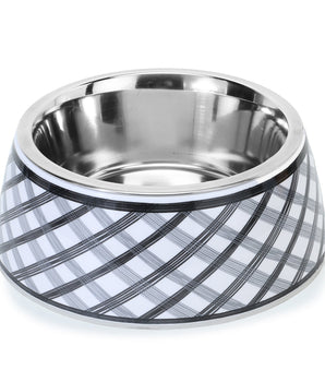 BASIL Check Print Pet Feeding Bowl, Stainless Steel & Melamine