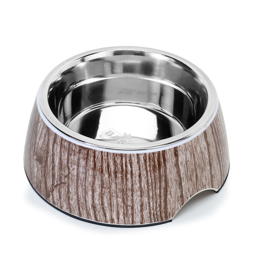 BASIL Wooden Print Pet Feeding Bowl, Stainless Steel & Melamine