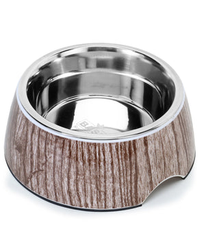BASIL Wooden Print Pet Feeding Bowl, Stainless Steel & Melamine