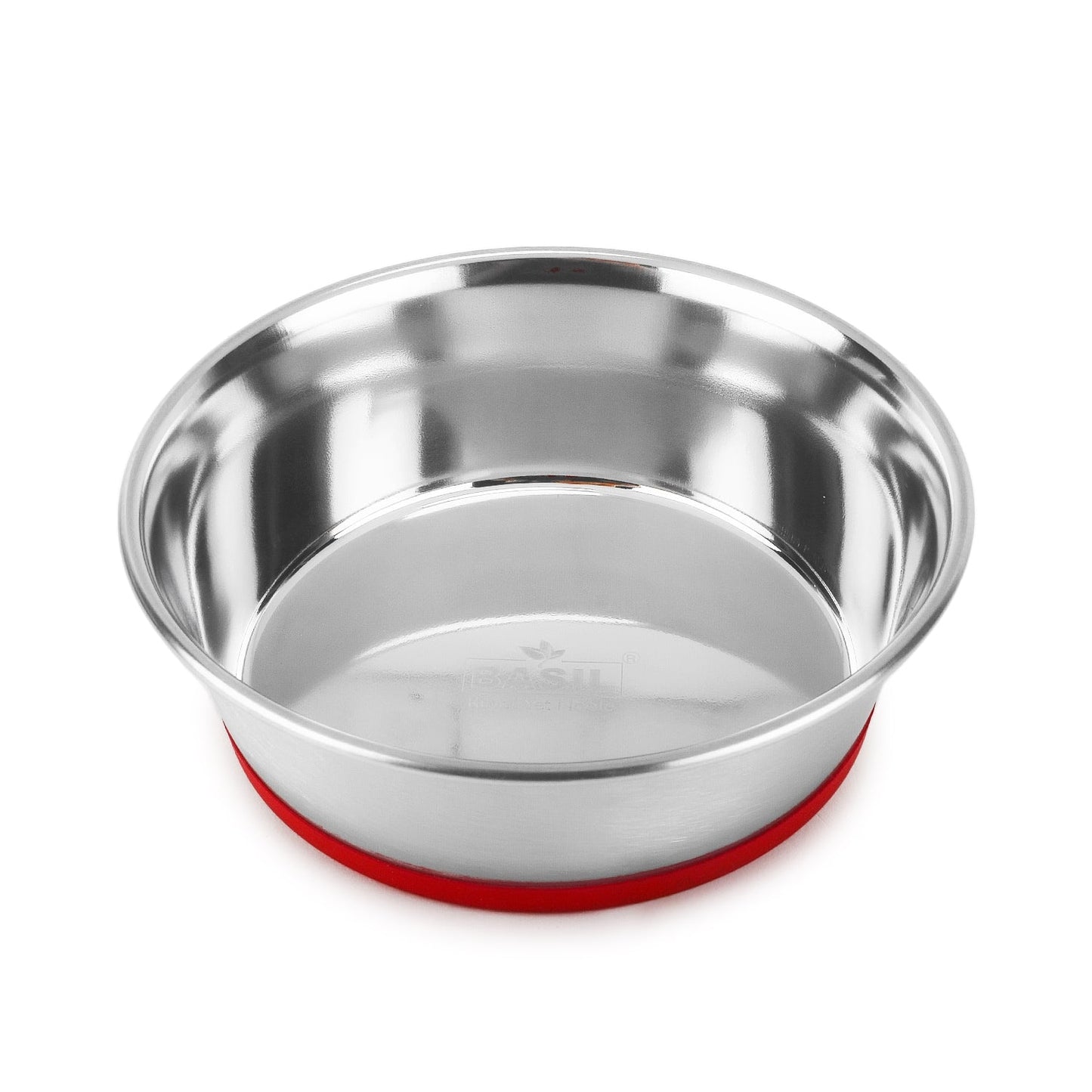 BASIL Heavy Dish Anti-Skid Steel Pet Feeding Bowls with Silicon Bottom