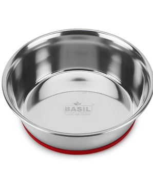 BASIL Heavy Dish Anti-Skid Steel Pet Feeding Bowls with Silicon Bottom