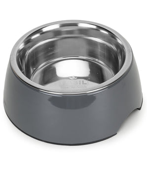 BASIL Solid Grey Pet Feeding Bowl Set, Melamine and Stainless Steel