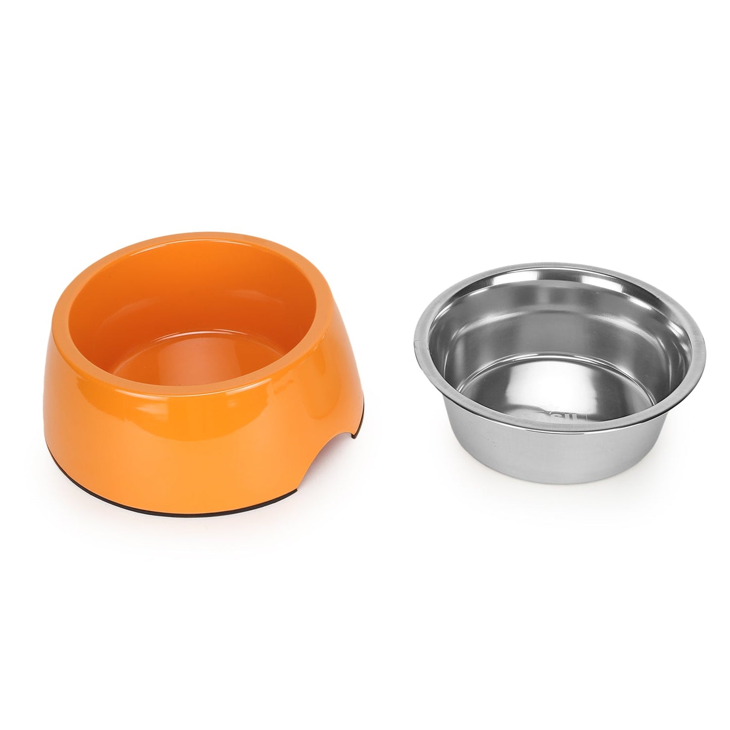 BASIL Solid Orange Pet Feeding Bowl Set, Melamine and Stainless Steel