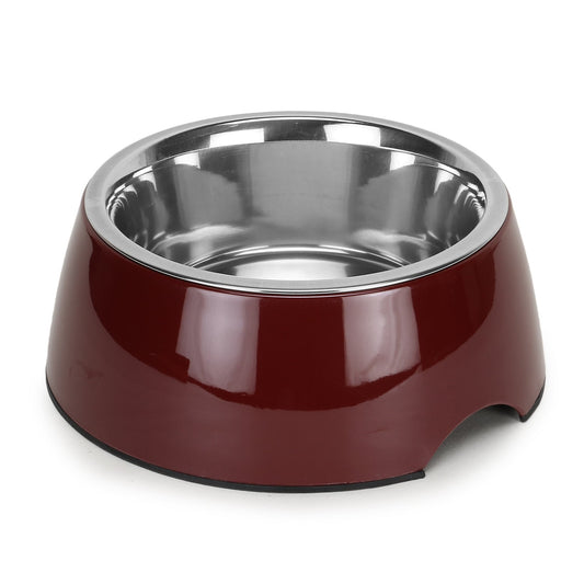 BASIL Wine Red Pet Feeding Bowl Set, Melamine and Stainless Steel