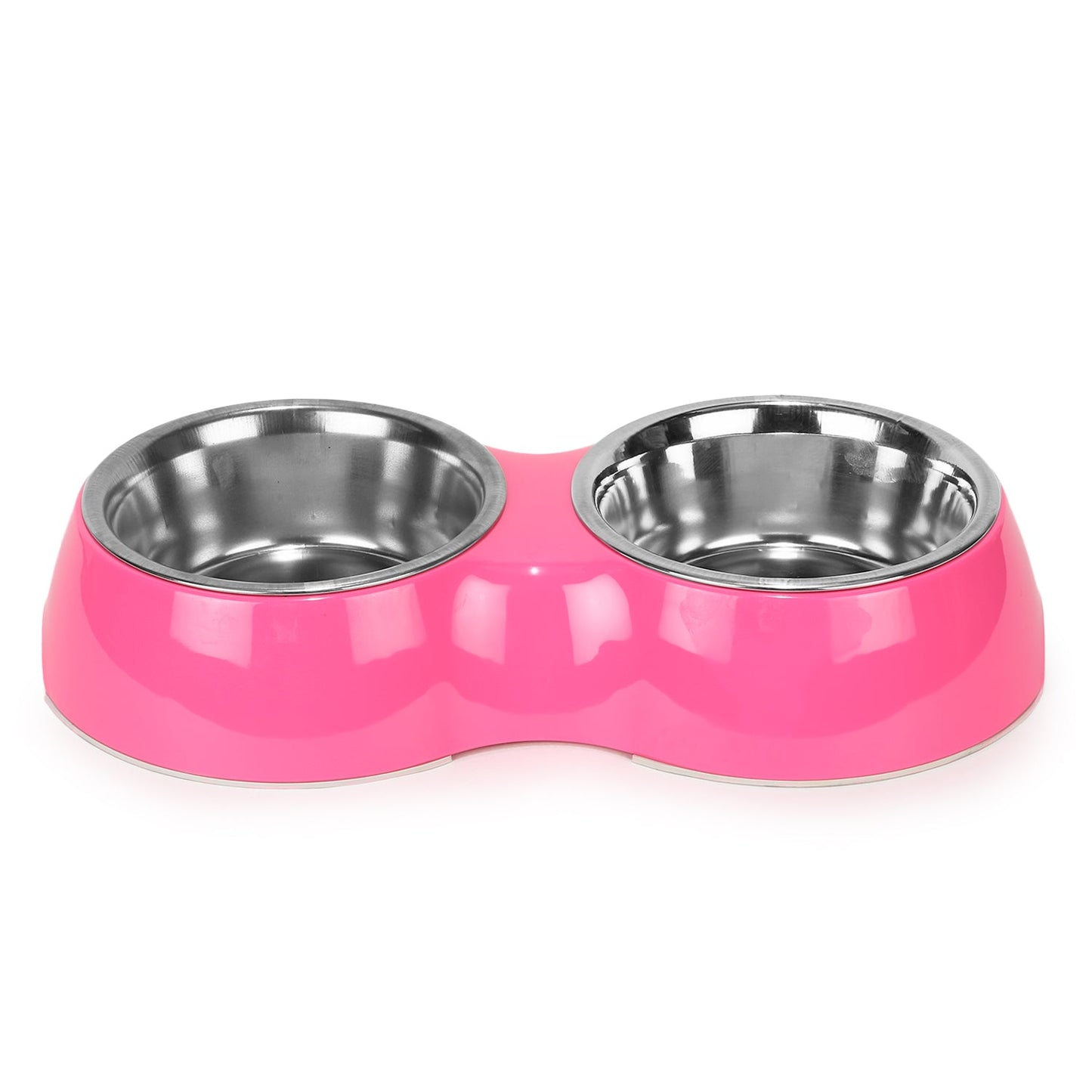 BASIL Melamine Double Dinner Set Pet Feeding Bowls for food and water (Pink)