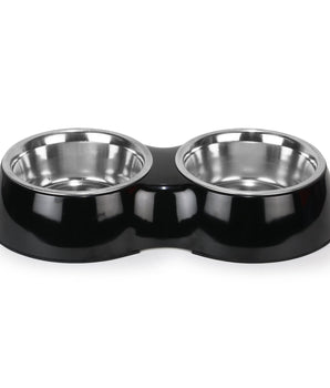 BASIL Melamine Double Dinner Set Pet Feeding Bowls for Food and Water (Black)