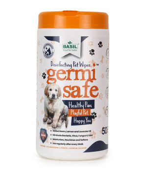 BASIL Germisafe Pet Wipes for Dogs & Cats, 50 Wipes with Added Neem, Lemon and Lavender Oil