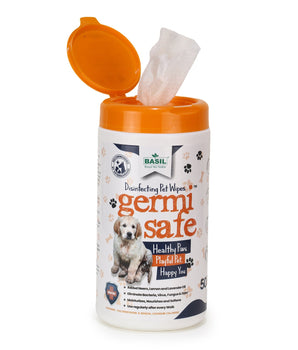BASIL Germisafe Pet Wipes for Dogs & Cats, 50 Wipes with Added Neem, Lemon and Lavender Oil