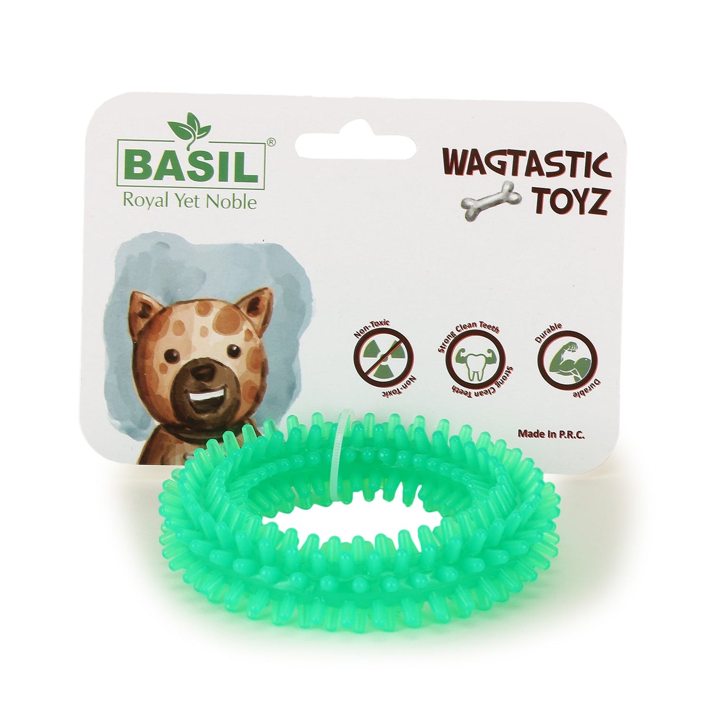 BASIL Dog Chew Toy, Spiked Ring (Green)