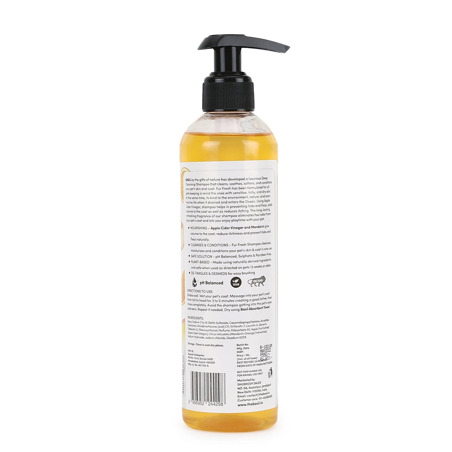 BASIL Fur Fresh Apple Cider & Mandarin Vegan Shampoo for Dogs, 300ml