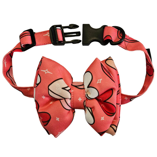 Pink Hearts Bow Tie | Snap-Buckle Closure | D-Ring Attachment