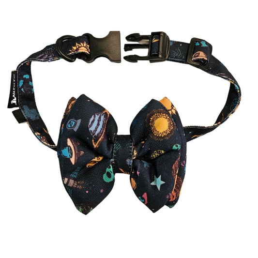 Blue Space World Bow Tie | Snap-Buckle Closure | D-Ring Attachment