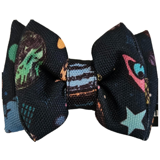 Blue Space World Cat & Puppy Bow Tie | Snap-Buckle Closure | D-Ring Attachment